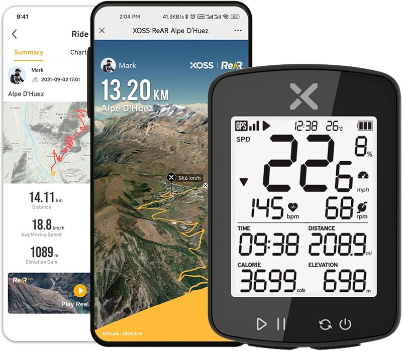 Xoss G+ Gen2 GPS Bike Computer ANT+/ Bluetooth IPX7 Waterproof Cycling Computer Rechargeable Bicycle Speedometer Odometer with 2.2 inch LCD Screen, 28 hrs Long Battery Life Fits All Bikes - Image 1